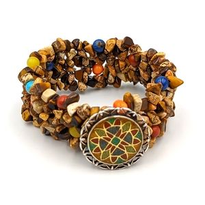 Carolyn Pollack Multi-Stone Bead Stretch Bracelet silver and inlaid centerpiece